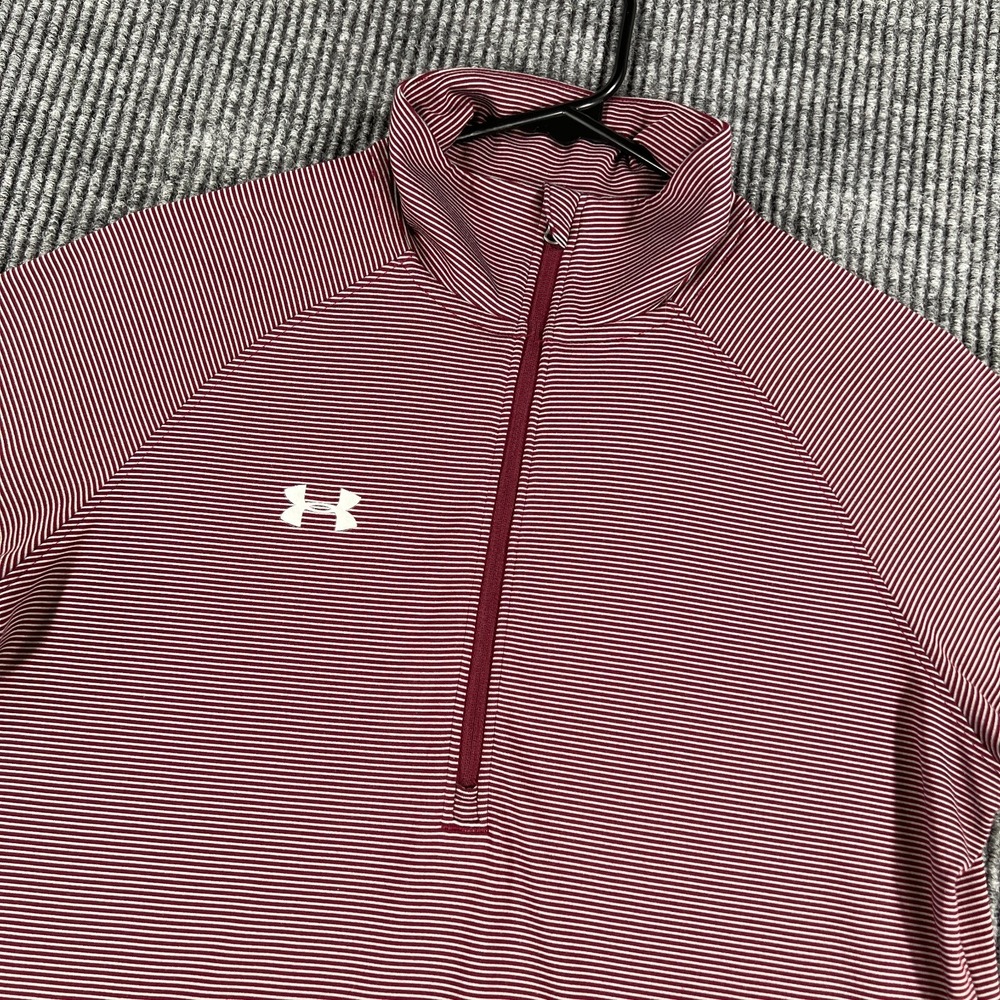 Under Armour Pullover Womens Medium Red Striped Long Sleeve 1/4 Zip Loose Fit